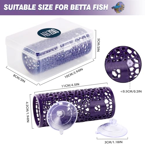 Abizoo Betta Cave - Purple Fish Tunnel with Holes for Small Fish & Shrimp Habitat, Betta Toys Shelter Hideaway, Moss Aquarium Ornament