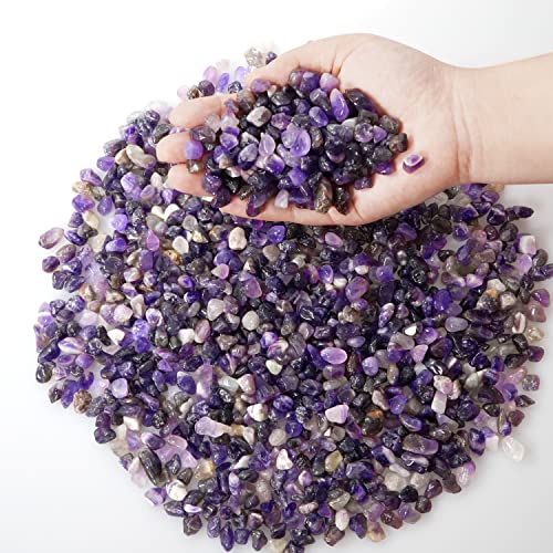 gemshan 2lb Amethyst Chips Natural Crushed Crystal Chip Bulk 7mm-9mm Tumble Healing Crystal Stone for Aquarium Vase Plant Decoration Jewelry DIY - color: Amethyst