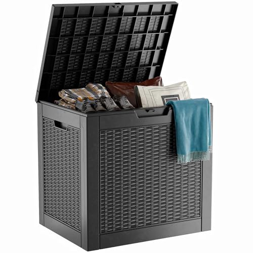 PatioZen 30 Gallon Resin Deck Box, Lockable Patio Outdoor Storage Box for Furniture, Garden Tools and Tools Storage, Waterproof Outside Storage Boxes - Black - color: Black, size: 30 Gallon