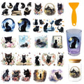 32 Pcs Black Cat UV DTF Cup Wraps for 16OZ Glass, Kitten Theme UV DTF Transfer Stickers Decals Pet Animals Waterproof Rub on Transfer Stickers for Glass Bottle Vase Furniture Crafts - style: Black Cat