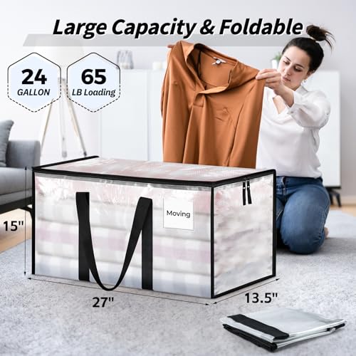 8 Pack Extra Large Heavy Duty Moving Bags, Clear Storage Bins with Lids, Reinforced Handles & Heavy-Duty Zippers Moving Boxes Storage Bags Totes for Clothes Packing, Dorms, College Supplies, Clear - color: Clear, size: 8 Pack
