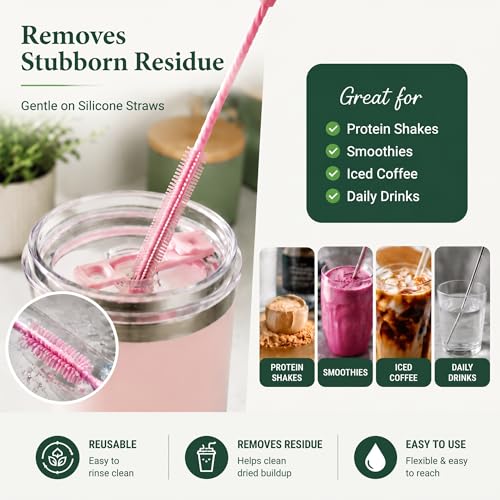 FreshNGo Silicone Straw Cleaner Brush, 4-Pcs Reusable Extra-Long Brush for Cleaning Metal & Glass Straws, Milkshake & Tumbler, 6mm+9mm, Pink(4, Gray) - color: Gray