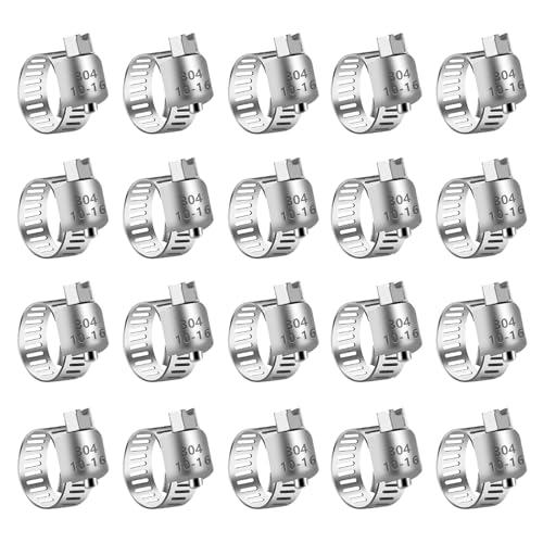 20Pcs 3/8'' - 5/8'' (10-16mm) Stainless Steel Hose Clamps Assortment Kit, Adjustable Worm Gear Pipe Fuel Line Hose Clamps Heavy Duty for Plumbing Garden and Automotive Hose Connections - size: 20 pcs (3/8'' - 5/8'')