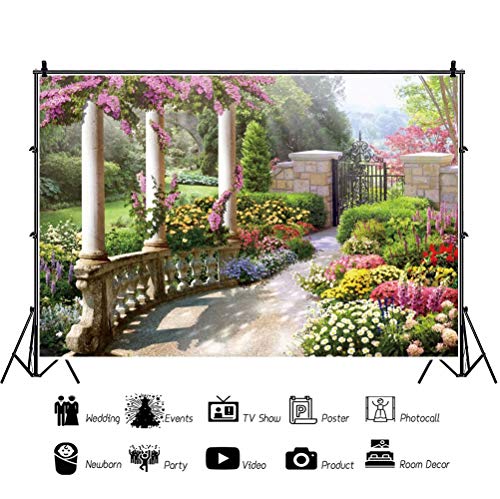 shensu Vinyl 10x8ft Spring Scenery Elegant Garden Backdrops for Photography Colorful Flowers Green Plants Photo Background Girls Women Portrait Photoshoot Photo Booth Studio Props Party Decoration - size: 10x8ft