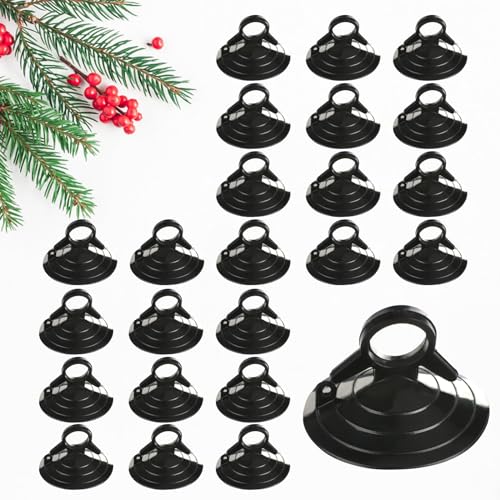 AccEncyc Suction Cups with Loops 24Pcs Window Suckers with Ring Car Glass Windshield Sunshade Suction Cups Aquarium Heater Suction Cups Glass Suction Pads for Seasonal Xmas Decorations (Black)