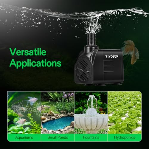 VIVOSUN 660GPH Submersible Water Pump, 2500L/H 35W aquarium pump, Ultra Quiet Fountain Pump with 8.2ft/2.5m High Lift for Fish Tank, Pond, Aquarium, Statuary, Hydroponics - size: 660GPH