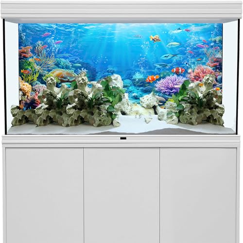 Underwater World Aquarium Background,Seaworld Ocean Floor Tropical Fish Coral Reef Aquatic Nature Plant Fish Tank Backdrop Decor, Polyester Fabric with 6 EVA Double-Sided Tapes 48x24 inches/120x60cm - color: Blue-1, size: 48"L x 24"W