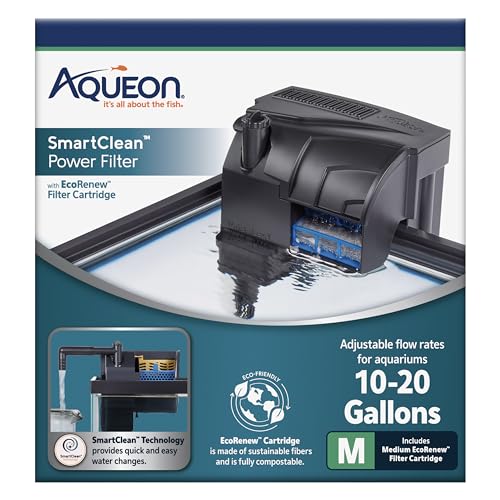 Aqueon SmartClean Power Filter with EcoRenew Filter Cartridge, Quick and Easy Water Changes, Quiet Operation, Adjustable Flow, for 10-20 Gallon Freshwater and Saltwater Aquariums, Medium (Pack of 12) - size: 10-20 Gallons (Pack of 12)