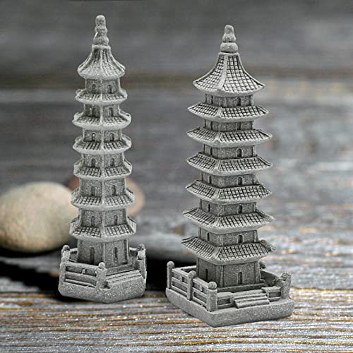 Saihisday 3PCS Mini Pagoda Sandstone Sculpture, Chinese Zen Pagoda Figurines for Garden, Office Home Desktop Decor - size: Hexagon Pagoda Statue