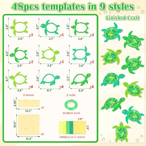 Renbuzhu 48PCS Summer Crafts: Paper Sea Turtle Suncatchers DIY Kits, Ocean Beach Party Favors Window Stained Glass Effect Art Supplies Decorations - style: sea turtle