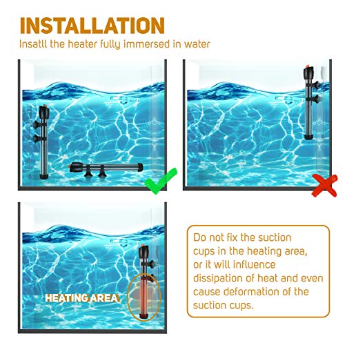 Submersible Aquarium Heater, Adjustable Fish Tahk Heater with Free Thermometer Suitable for Marine Saltwater and Freshwater - size: C200