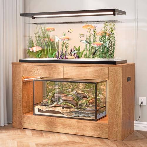 48" Aquarium Stand for 55–75/90 Gallon Tank,Heavy Duty Fish Tank Stand up to 1000 LBS,Aquarium Stand with Power Outlet & LED Light,2-Tier Turtle Reptile Tank Stand with Storage,Natural - color: Natural, size: For 55-75-90 gallon