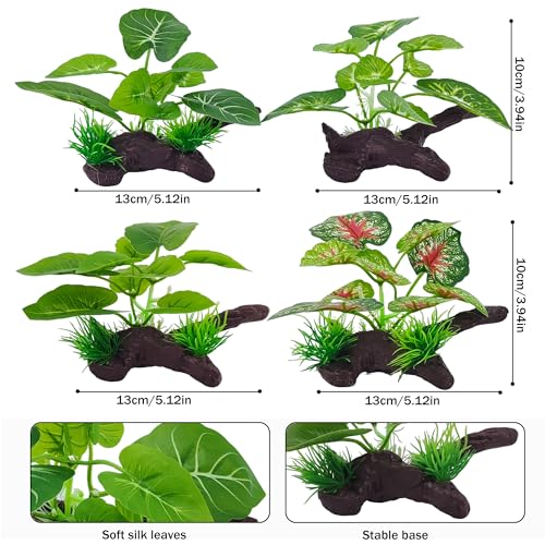 Silk Aquarium Plants for Fish Tank, Betta Fish Decor, Plastic & Fake Plants Realistic for Reptile Terrarium, Turtle, Leopard Gecko & Ball Python Habitat, Silk Plants for Betta Fish Tank