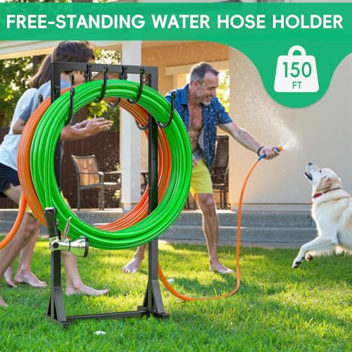 Kcysta Garden Hose Holder Freestanding, Double-Sided Water Hose Holders for Outside, Heavy Duty Metal Hose Stand Hanger Storage Rack