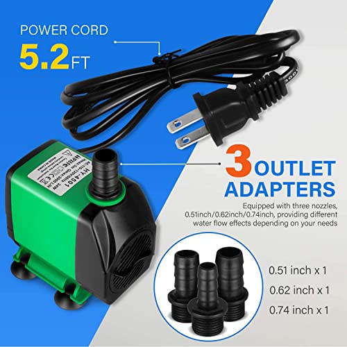 Simple Deluxe 10ft High Lift 800GPH 24W Submersible Pump (3000L/H) with 3 Size Nozzles for Fish Tank, Pond, Aquarium, Statuary, Hydroponics, Fountain, Green - size: 800GPH-Standard