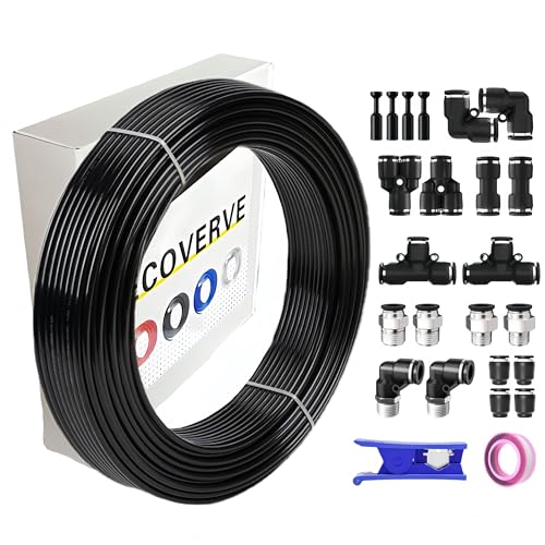 ECOVERVE PU Airline Tubing with Push-to-Connect Fittings, Compressor Tube Repair Kit for Pneumatic Tools, Air Compressors, Automobiles 3/8''OD with Connectors - style: 3/8''OD with Connectors