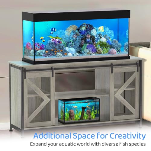 50-80 Gallon Fish Tank Stand, Heavy Duty Aquarium Stand with Cabinet for Fish Tank Accessories Storage - 1000 LBS Capacity, 58.9" L x 19.7" W x 32.6" H, Gray