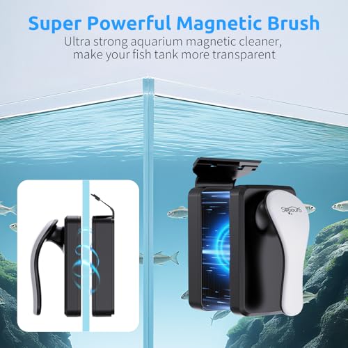 SEAOURA Magnetic Aquarium Cleaner, Dual-Sided Algae Scraper, Floating Anti-Scratch Magnetic Glass Brush for Freshwater & Saltwater Fish Tanks - size: S For 1/3" (8mm) Thick Glass
