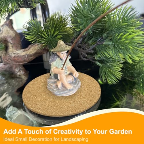 NIIIYTYB Floating Fish Tank Decorations Resin Fisherman Aquarium Decor Island Figurine with Mini Fishing Rod Funny Cool for Betta Bowl Zen Aquariums Small Fish Ornaments Interactive Decor