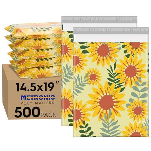 Metronic Poly Mailers 14.5x19 Inch Shipping Bags for Clothes,Self Adhesive Shipping Envelopes for Small Business,Waterproof Mailers Poly Bags for Shipping,Packaging Mailing Bags Sunflower 500pc - color: Sunflower, size: 14.5x19 500pc（A Box）