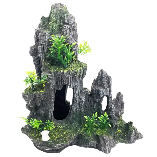 Aquarium Decoration Extra Large and Tall for Fish Tank Rock Thematic Ornaments Aquarium Mountain View Stone Ornaments Aquarium Decor Tree House Cave Fish Tank Decoration - Extra Large - color: Large Mountain View