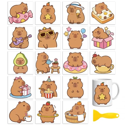 Peacoblue 18 Sheets Rub on Transfers for Crafts, Capybara 3.6"x3.9" UV DTF Cup Wraps Waterproof Cold Transfers Stickers for Wood Glass Metal Cup Tumblers Mirrors Mugs Home Decor - style: Capybara