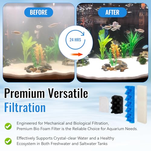 406/407 Bio Foam Filter Media and A244A1 Water Polishing Pads Replacement Kit Compatible with Fluval 406/407 Canister Filter, 12 Bio Foam Sponge and 6 Polishing Filter Pads for Aquarium Filter Media