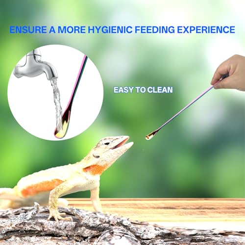 10.6" Colorful Reptile Feeding Tweezers Set with Spoon(3 Pack) | Terrarium & Aquarium Essential Feeding Tools,Appropriate Length,Stainless Steel,Straight & Curved,Soft Rubber Tips