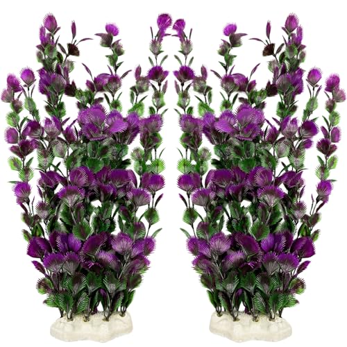 Large 15 inch Aquarium Plants 2 Pcs Artificial Water Seaweed for Fish Tank Decor Plastic Plant for Betta Shrimp About - color: Purple-15''(2pcs)