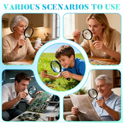 5X 30X Large Magnifying Glass for Reading, 90mm Upgraded Handheld Magnifier with Wide Handle, Magnifying Glass for Seniors Close Work Newspaper Nature Exploration, Hobby
