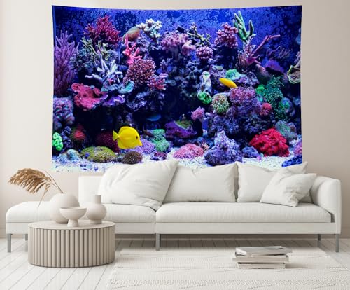 15x10ft Undersea Aquarium Backdrop Fish Tank Underwater Coral Tropical Fish Background World Fish Tank Diving Holiday Fishing Party Decoration Photo Props Wallpaper - size: 15x10FT