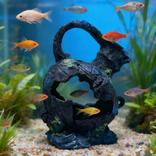 Aquarium Decoration - Fish Tank Cave Decoration Accessories Resin Classical Ceramic Jar Ornaments Betta Fish, Shrimp, Cichlid Rest, Entertainment, and Breeding Spacious Hide and Play Place