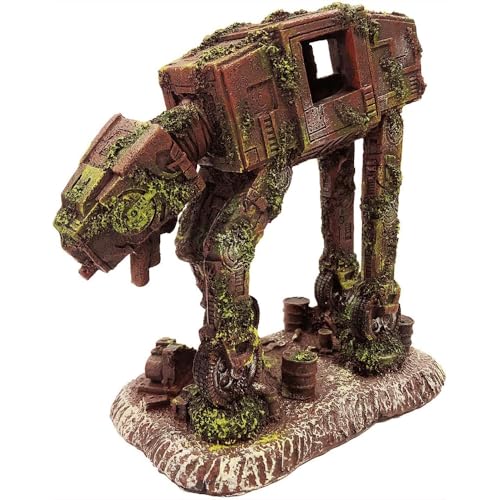 SLOCME Aquarium At-At Imperial Walker Decorations - Fish Tank Resin Robot Tropical Betta Fish Hide Cave Ornament