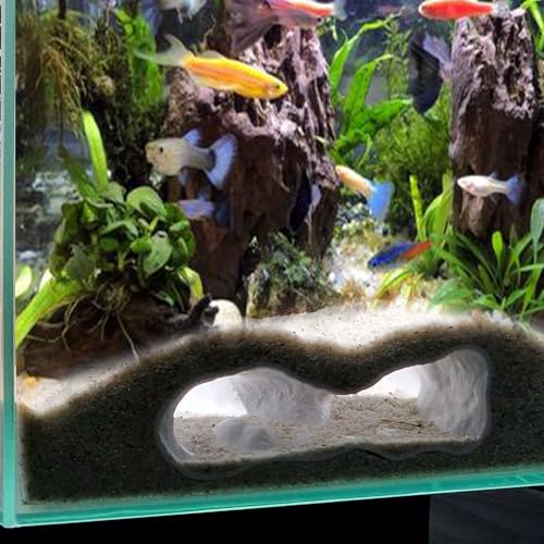 LIYAOLI Aquarium Ornaments Cave Tunnel with Viewing Ports | Fish Tank Decoration Hideout for Pleco, Shrimp & Corydoras | Substrate-Friendly Design & Sinking Base - color: White - 02