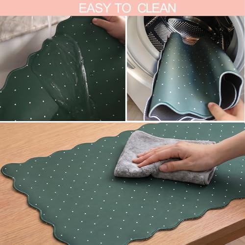 Cute Dark Green Scalloped Desk Mat with Polka Dot Large Mouse Pad Computer Mat Aesthetic Keyboard Mat for Desktop Laptop Protector for Office & Home - color: A2- Dark Green