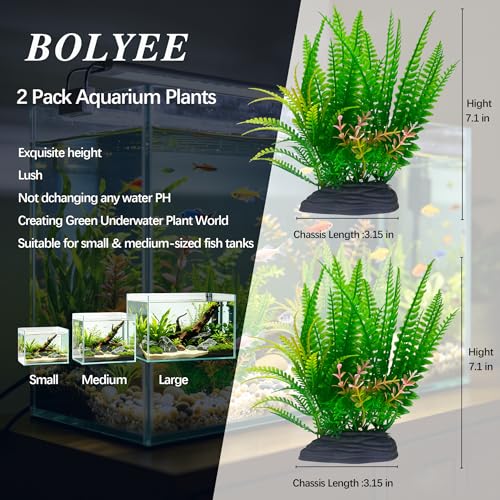2 Pack Aquarium Decor Plastic Plants, Large Artificial Fish Tank Plant, Fish Tank Decorations for Betta Freshwater Fish Tank-7.1" Tall - size: Medium-2Packs