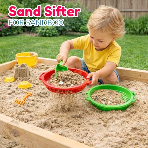 4E's Novelty Large Sand Sifter for Sandbox Beach 4 Pack - Sand Sifter for Shark Teeth, Rock, Plastic - Beach Toys, Sand Toys for Sandbox Kids & Toddlers