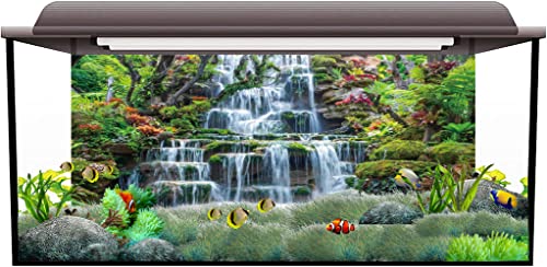 AWERT 36x18 inches Waterfall Aquarium Background Forest Park Green Tropical Plants Fish Tank Background Reptile Habitat Background Vinyl Background - size: 36x18in/90x45cm