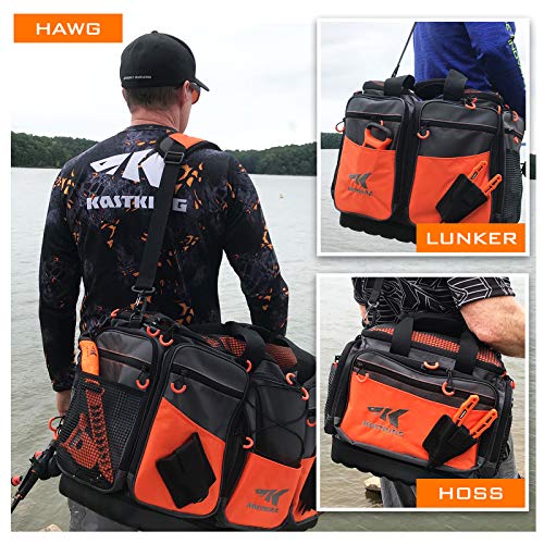 KastKing Fishing Gear & Tackle Bags - Saltwater Resistant Fishing Bags - Fishing Tackle Storage Bags - color: B1: Large-Lunker (Without Trays, 19.7"x13"x10.6")-Orange