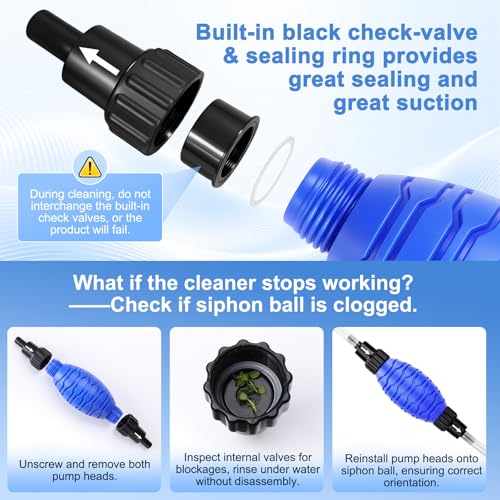 fishkeeper Siphon Ball Pump Head Replacement – Compatible with FK018 and Most Manual Aquarium Gravel Cleaners, 80GPH High Pressure Quick Start Vacuum Pump for Easy Water Change (Small) - size: Siphon Ball(Small)