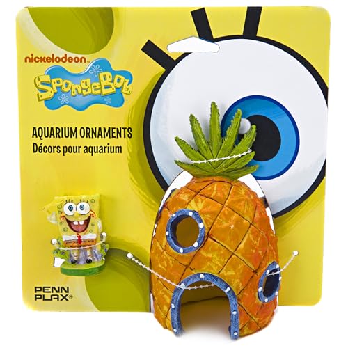 Penn-Plax Spongebob and Pineapple House Aquarium Ornament | 2 Piece Set | Great for Fresh or alt Water Tanks - size: Medium