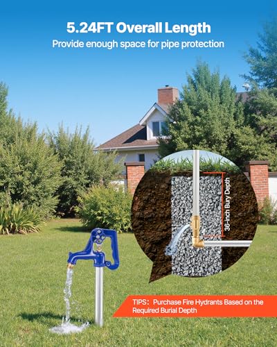 VEVOR Frost Proof Yard Hydrant, 5.24FT Freeze-Proof Outdoor Faucet with 36" Bury Depth, 3/4" NPT Pipe Connection, Lever Handle + Handwheel, No Lead Freezeless Hydrant for Yard Garden Farm Irrigation - style: Rustic