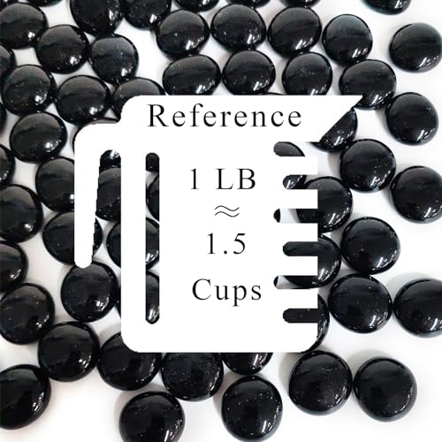 FANTIAN 1lb Black Glass Marbles for Vase, 100 pcs Black Flat Glass Beads, Decorative Pebbles for Vase Fillers, Fish Tank, Plants, Flower Pots, Fountains, Crafts, Aquarium Rocks and Home Decor - color: Black, size: 1 Pound
