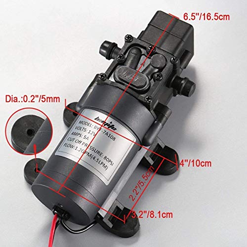 12V DC Water Transfer Pump with 2 Hose Clamps 12 Volt Diaphragm Pump Self Priming Sprayer Pump with Pressure Switch 4.5 L/Min 1.2 GPM 80 PSI for Weed ATV Marine Boat