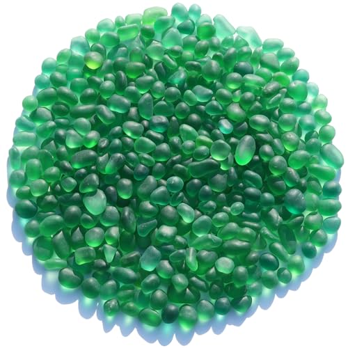 QYGL Sea Glass Stones - 0.55LB Green Frosted Glass Pebbles Gemstones - Perfect for Aquarium Rocks, Fish Tank Gravel, Vase Fillers, DIY Crafts, and Home Decor - color: Green