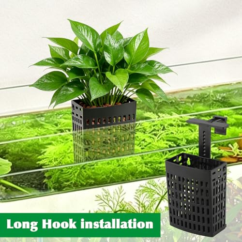 4 Pack Adjustable Aquarium Plant Holders, Hanging Hydroponic Baskets for Fish Tank, Height-Adjustable Extendable Hook, Include Plant Clips & Grow Sponges