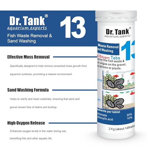 Dr. Tank #13 Fish Waste Removal & Sand Washing - Aquarium Gravel Cleaner - Removes Fish Waste & Improves Water Clarity, Safe for Fish & Aquatic Plants - 120 Tablets