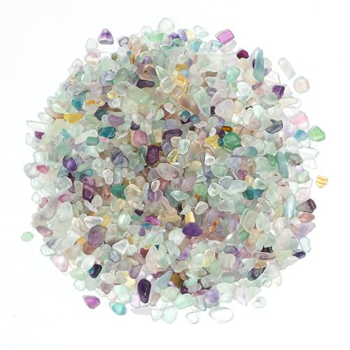 T4U Crystal Chips Stone Crushed Quartz Glass 0.5LB - Fluorite Tumbled Gravel Small Decorative Pebbles Bulk, Mini Polished Rocks Pieces for Crafts, Vases Filler, Succulent Plants, Aquarium Gravel Rocks - color: #4 - Fluorite, size: 0.5 LB