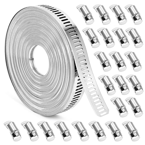 Hose Clamps, DIY 56 FT Metal Strap + 24 Fasteners, Hose Clamps Stainless Steel, Large Adjustable Hose Clamp Pipe Clamp for Pipe Automotive Mechanical Applications - size: 56 FT Metal Strap + 24 Fasteners