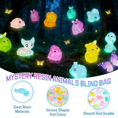 50Pcs Glow in The Dark Mini Resin Animals, Mystery Blind Bags – Luminous Farm Ocean Animal Miniatures for Fairy Garden & Aquarium Decor, Cute Collectible Figures and Surprise Gifts - color: Blue